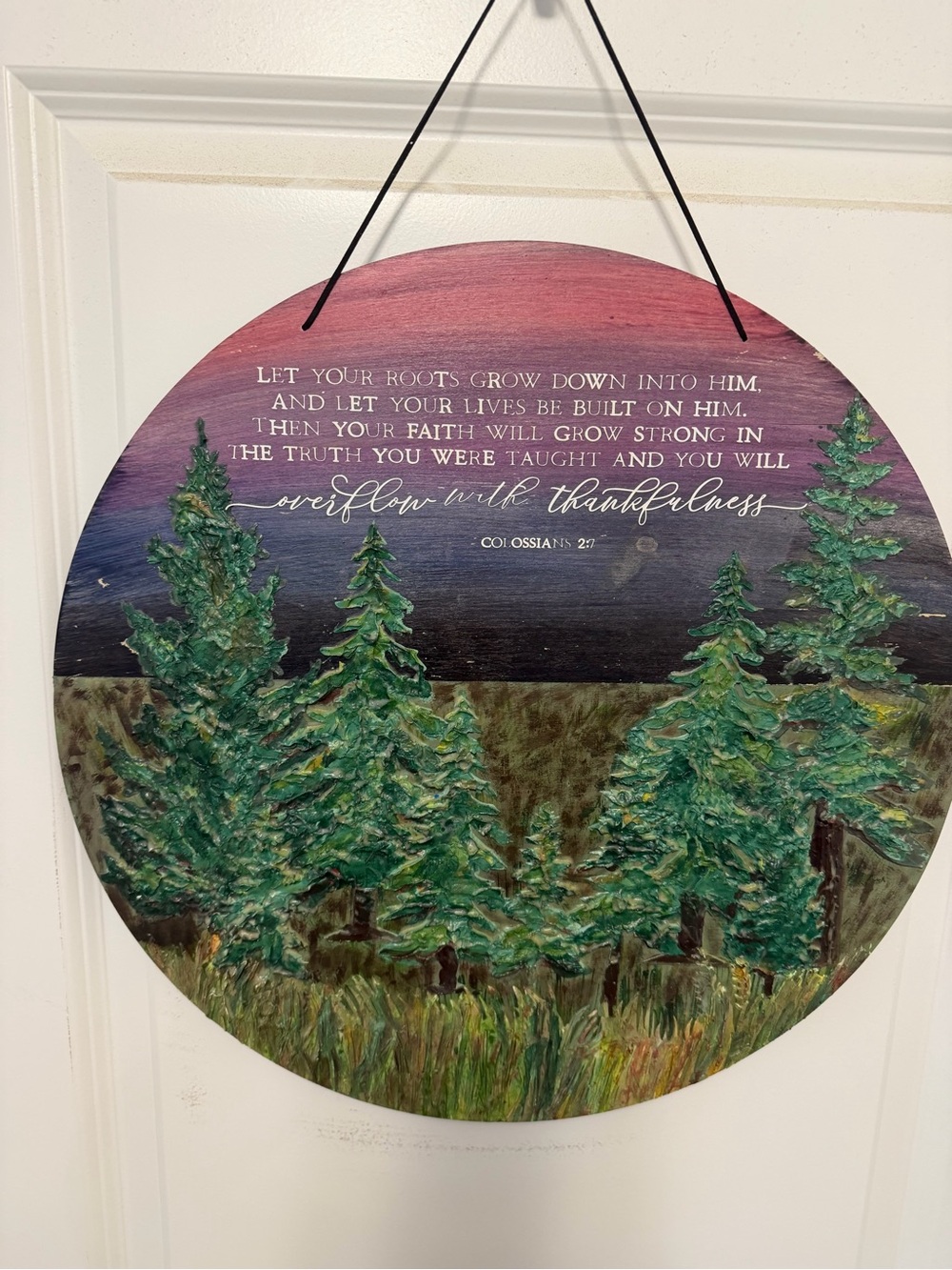 Green Pine Forest Round Wall Art - Inspirational Scripture 18"x18"